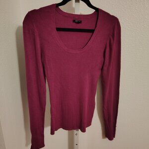 Apt. 9 Women's Scoop Neck Ribbed Sweater Medium Magenta Long Sleeve Buttons